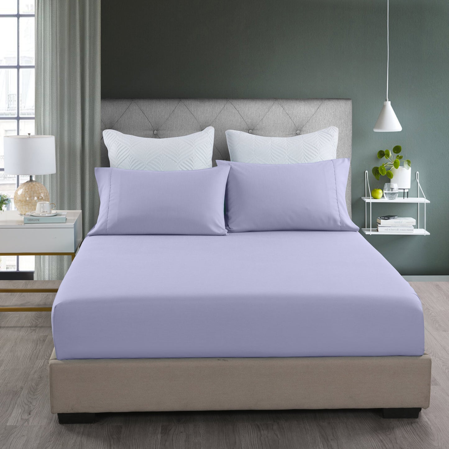 Royal Comfort 2000TC 3 Piece Fitted Sheet and Pillowcase Set Bamboo Cooling - Double - Lilac Grey