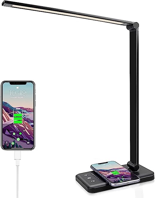 Gominimo Led Desk Lamp With Wireless Charger & Usb Charging Port With 5 Brightness Levels & 5 Lighting Modes (Black) Go-Dlwc-101-Jll