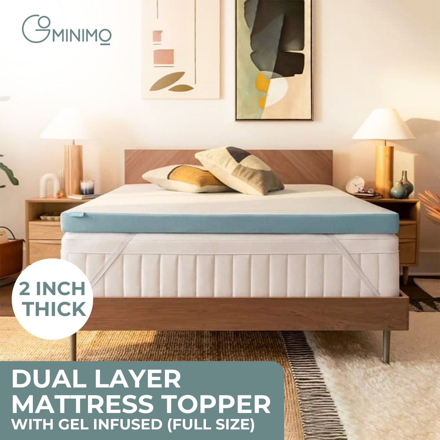 Gominimo Dual Layer Mattress Topper 2 Inch With Gel Infused (Full) Go-Mtp-101