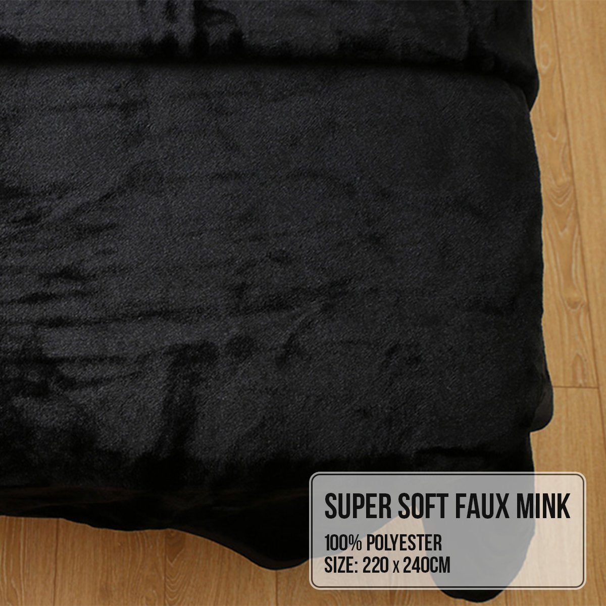 Laura Hill 600GSM Faux Mink Blanket Double-Sided Queen Size - Black