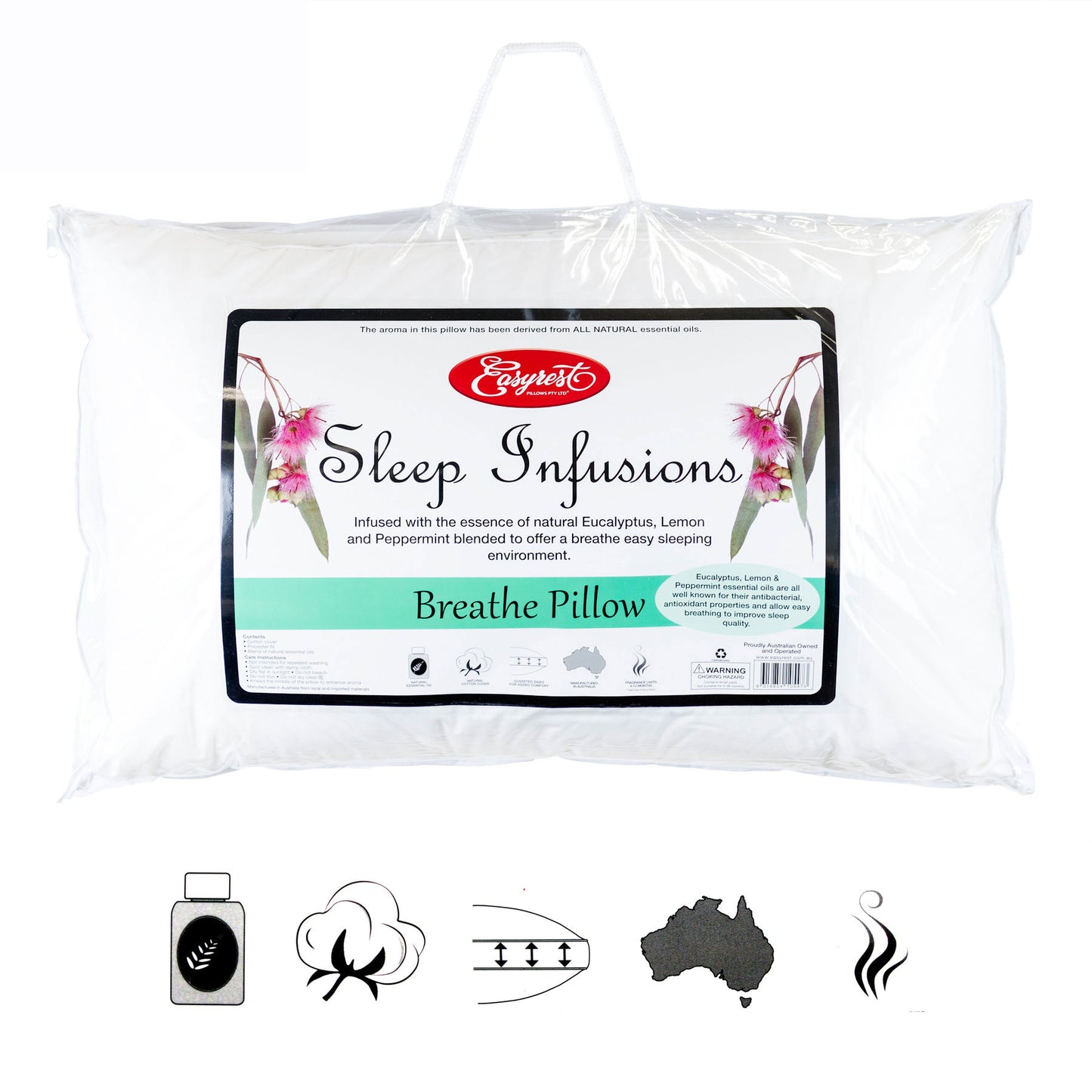 Easyrest Sleep Infusions Eucalyptus Lemon And Pepermint Breathe Standard Pillow