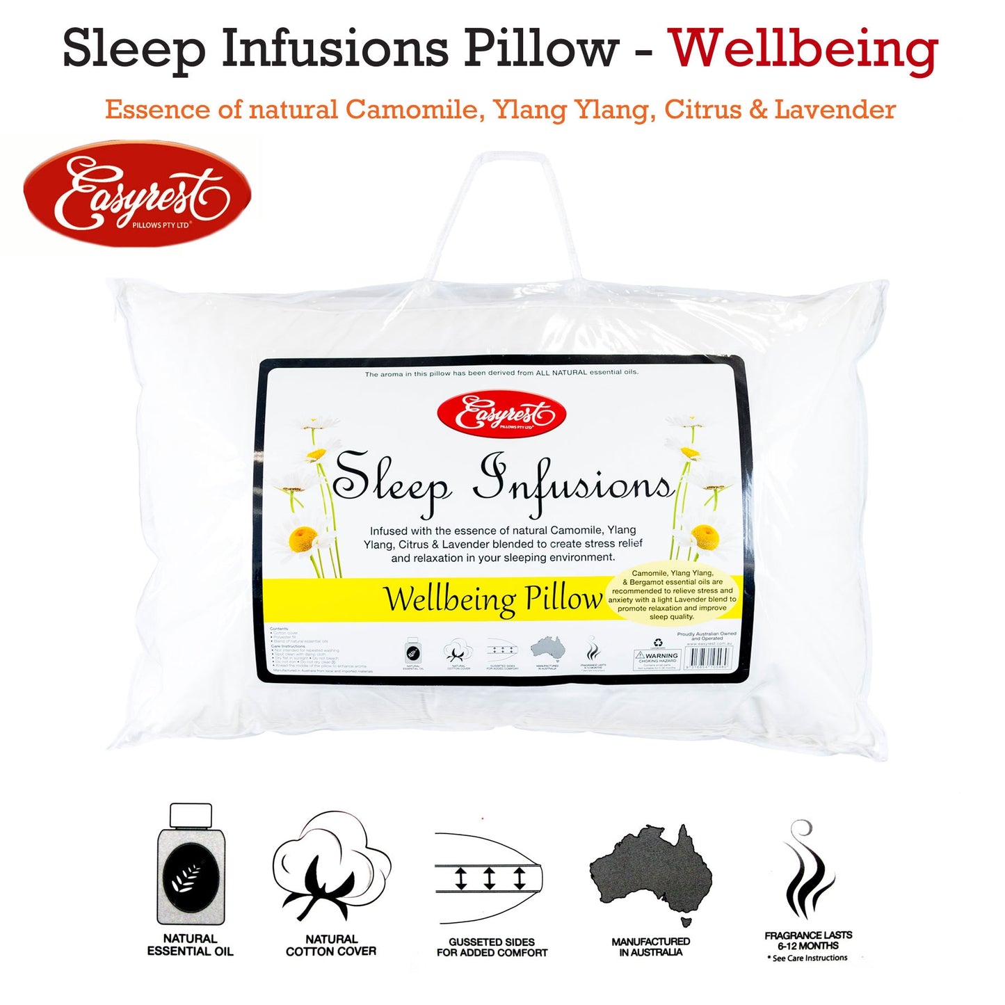 Easyrest Sleep Infusions Camomile Ylang Ylang Citrus And Lavender Wellbeing Standard Pillow