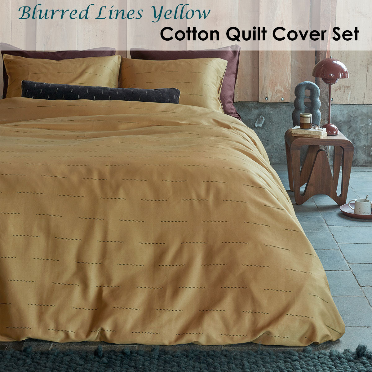 PIP Studio Blurred Lines Yellow Cotton Sateen Quilt Cover Set Queen