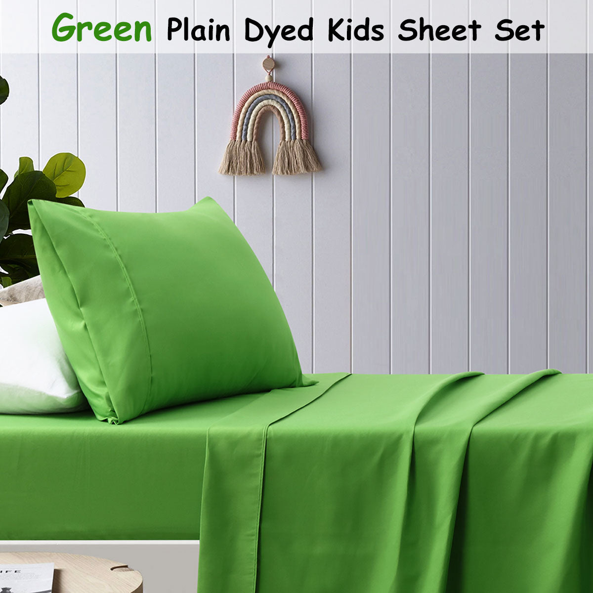 Happy Kids Green Plain Dyed Microfibre Sheet Set Single