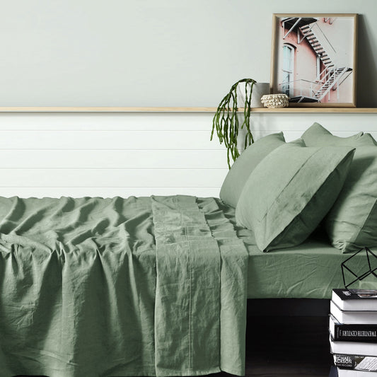 Vintage Design Homewares 100% Linen Sage Sheet Set KING