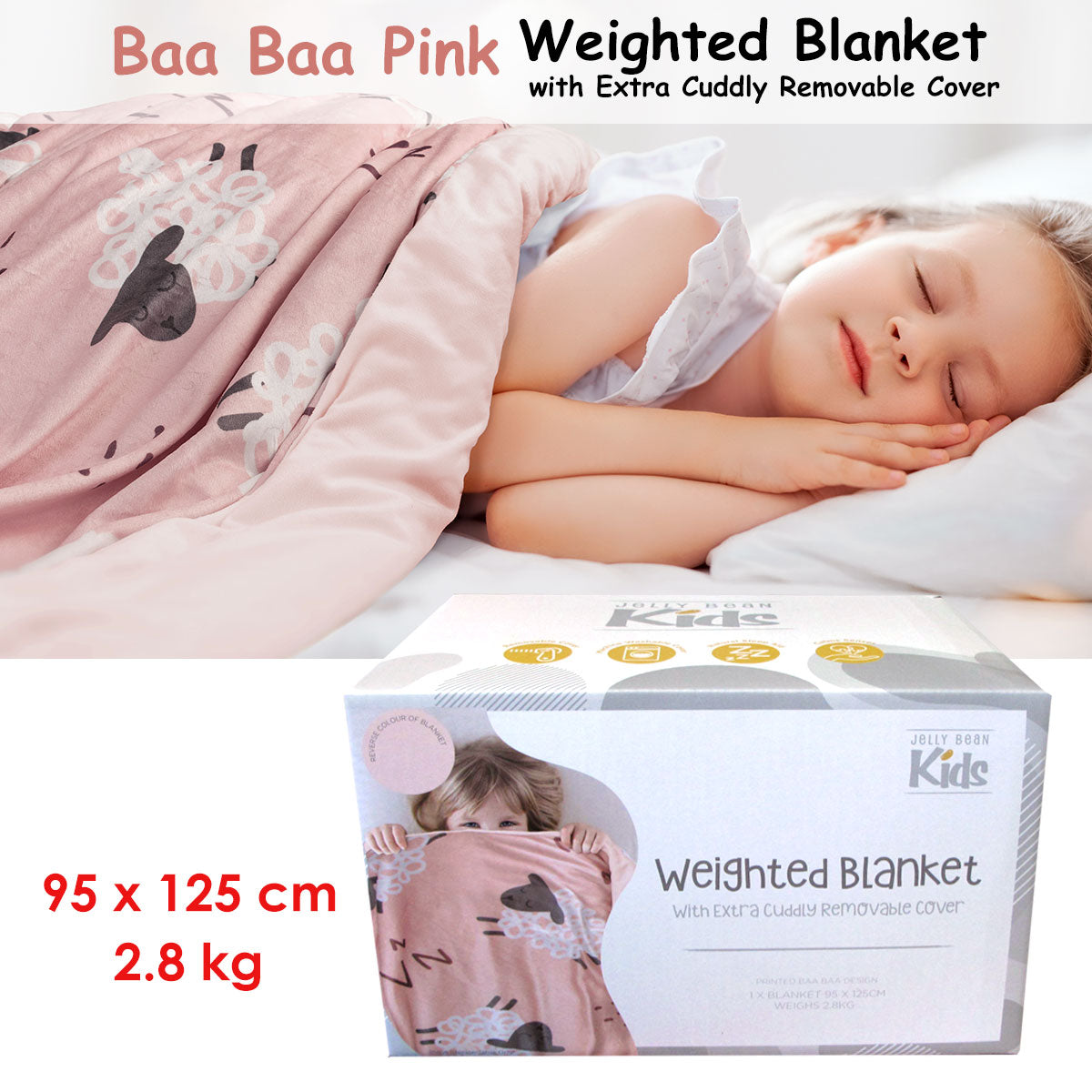 Jelly Bean Kids Baabaa Pink Kids Weighted Blanket 2.8kg