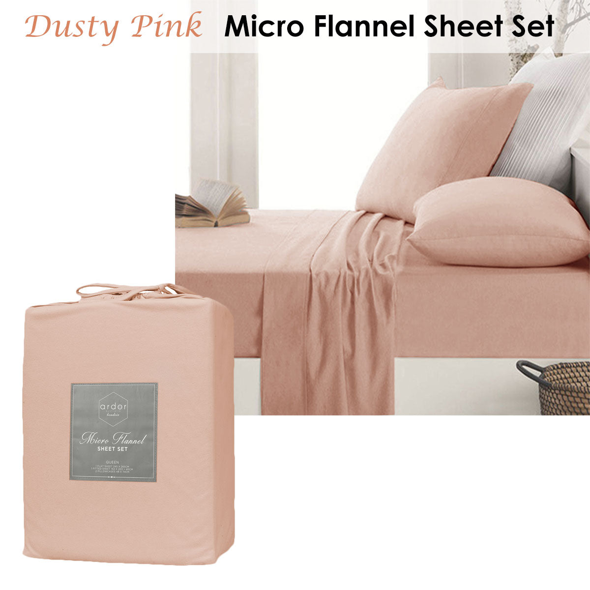 Ardor Micro Flannel Sheet Set Dusty Pink King