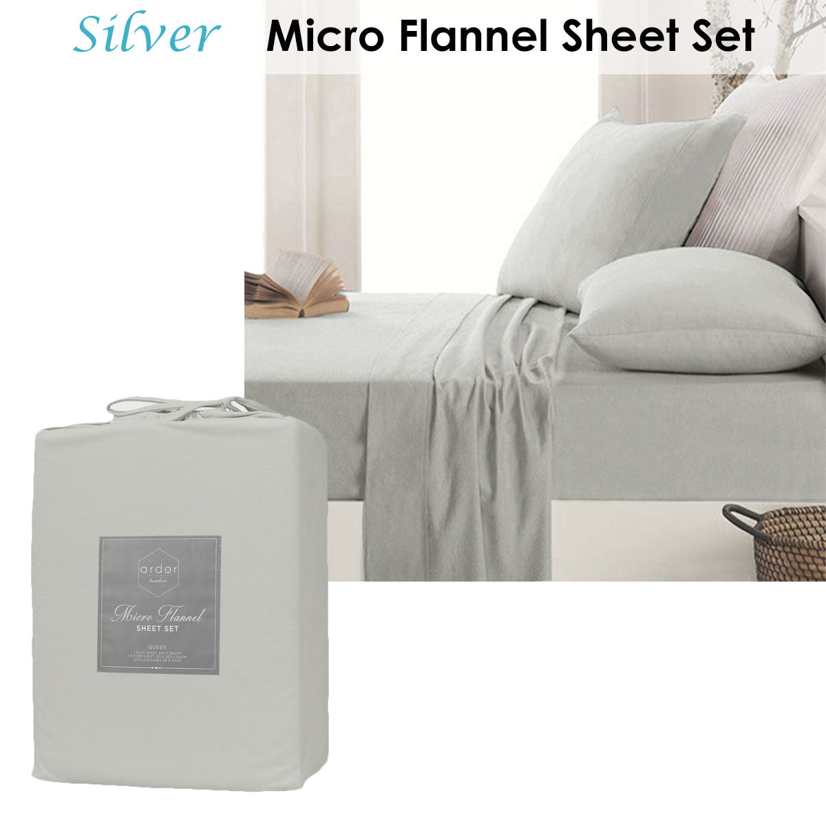 Ardor Micro Flannel Sheet Set Silver King