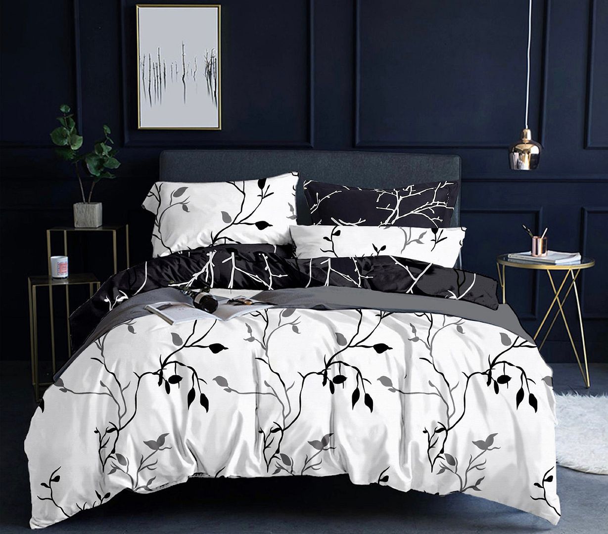 Tree Reversible Double Size Quilt/Duvet Cover Set - Black