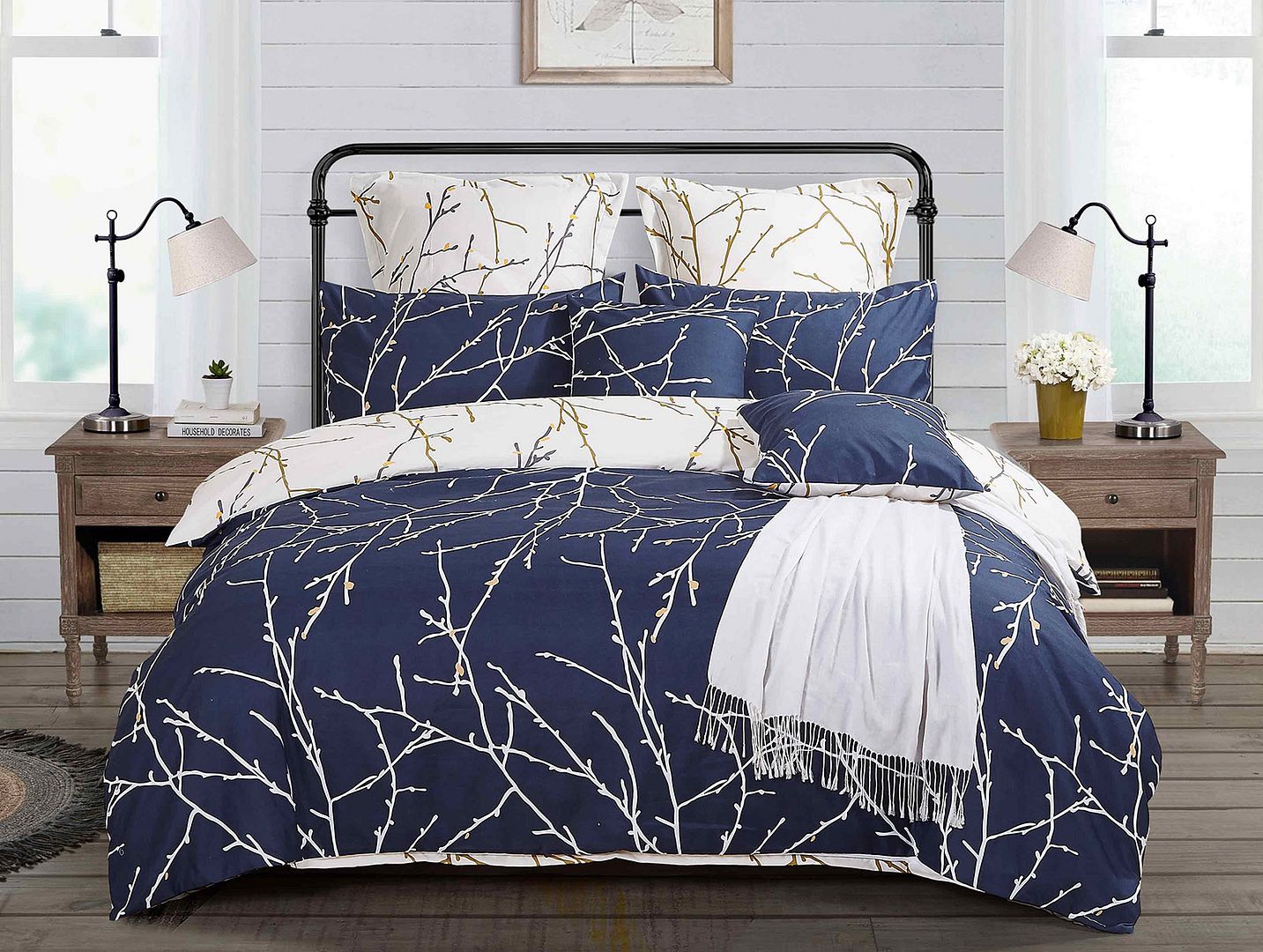 Tree Reversible Double Size Blue Duvet Quilt Cover Set