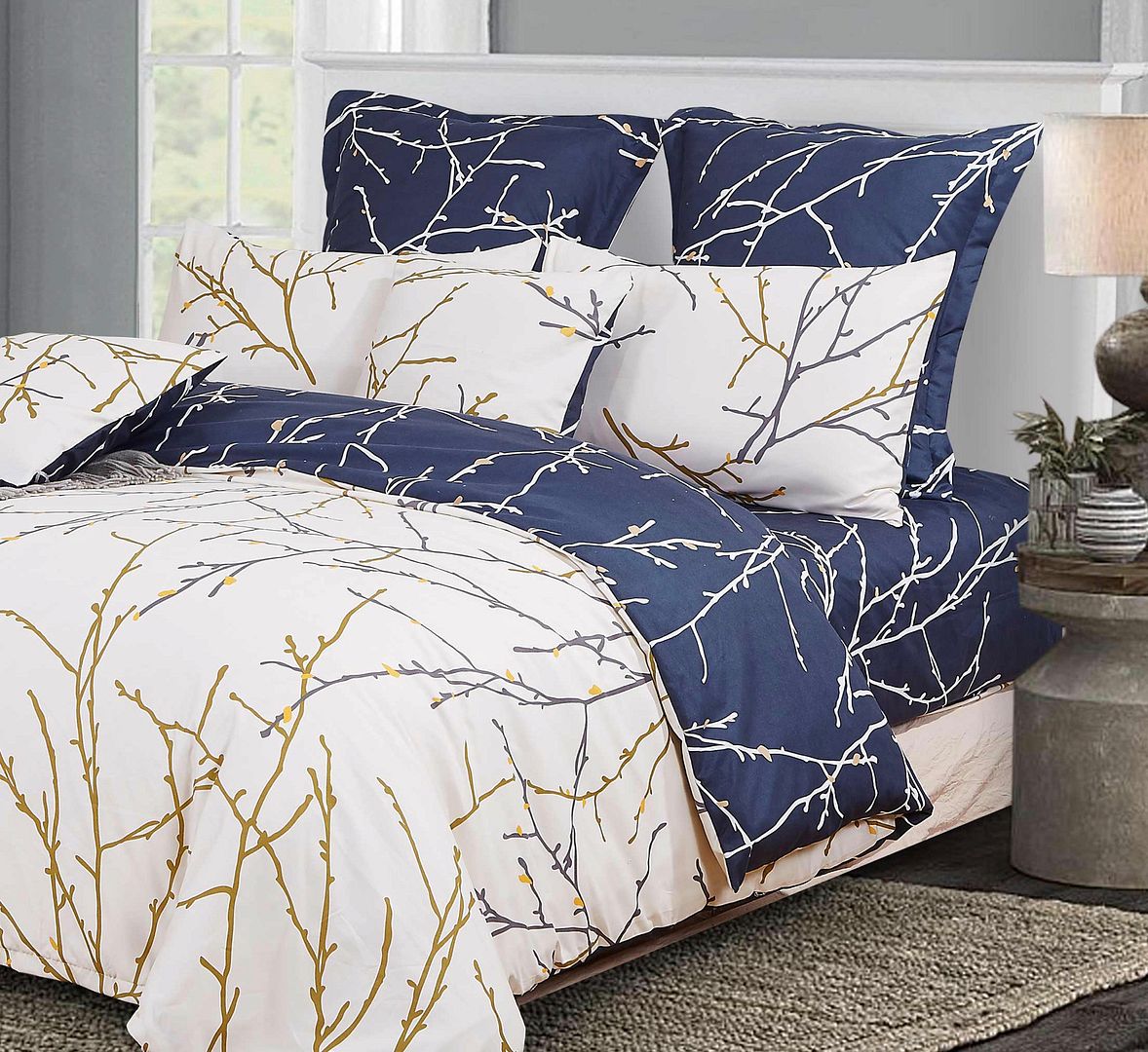 Tree Reversible Double SizeQuilt/Duvet Cover Set - Beige