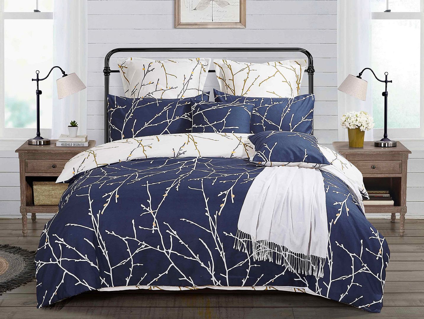 Tree Reversible King Size Bed Quilt/Duvet Cover Set Beige