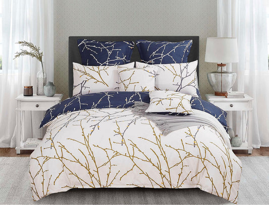 Tree Reversible Queen Size Bed Quilt/Duvet Cover Set Beige