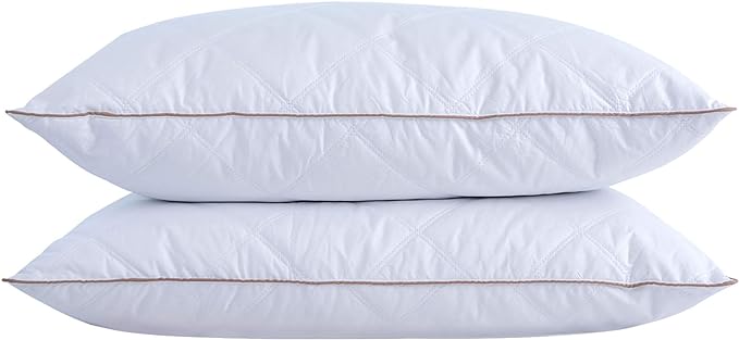 Puredown Goose Feathers and Down Pillow with Diamond Quilting Breathable Downproof Cover x2 Standard Size