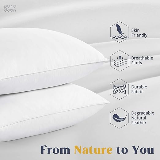 Puredown Goose Feathers and Down Pillow with Diamond Quilting Breathable Downproof Cover x2 Standard Size