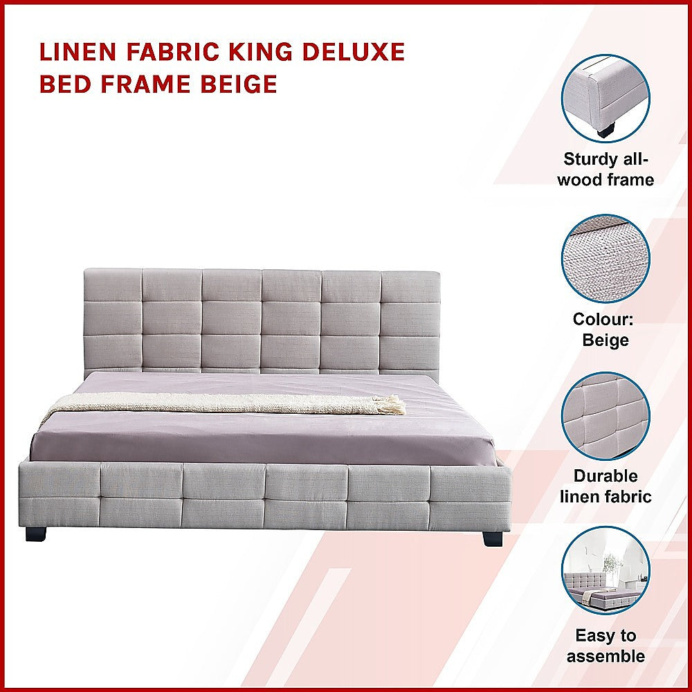 Linen Fabric King Deluxe Bed Frame Beige